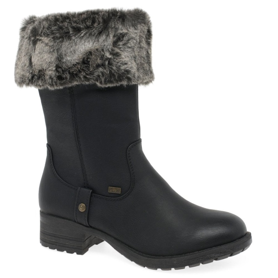 Mustat Rieker Newam Naisten Vedenpitävät Tekoturkissaappaat