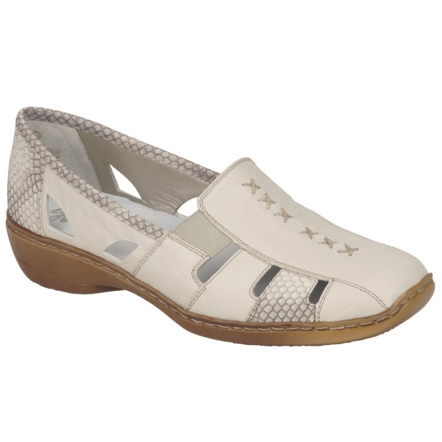 Cream Rieker Denise Slip On Vamp Shoes