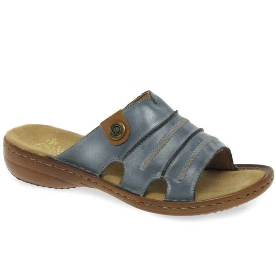 Denim Rieker Roomalainen Nahkainen Rouhittu Slip On Muuleilla