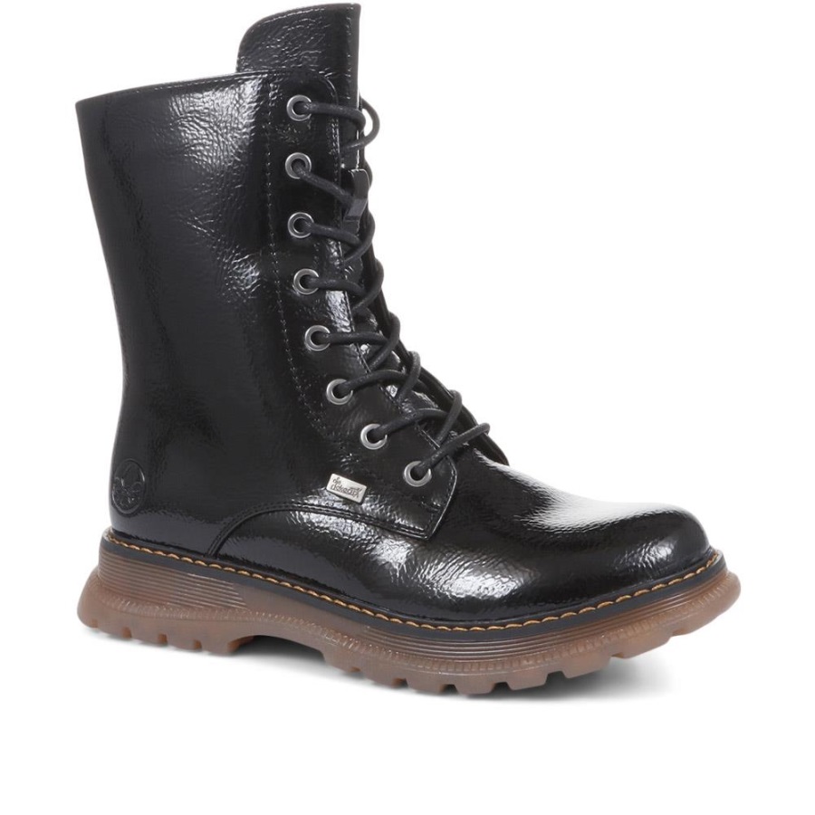 Rieker Suomi Mustat Patentoidut Nauhalliset Vasikkasaappaat