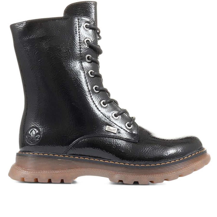 Rieker Suomi Mustat Patentoidut Nauhalliset Vasikkasaappaat