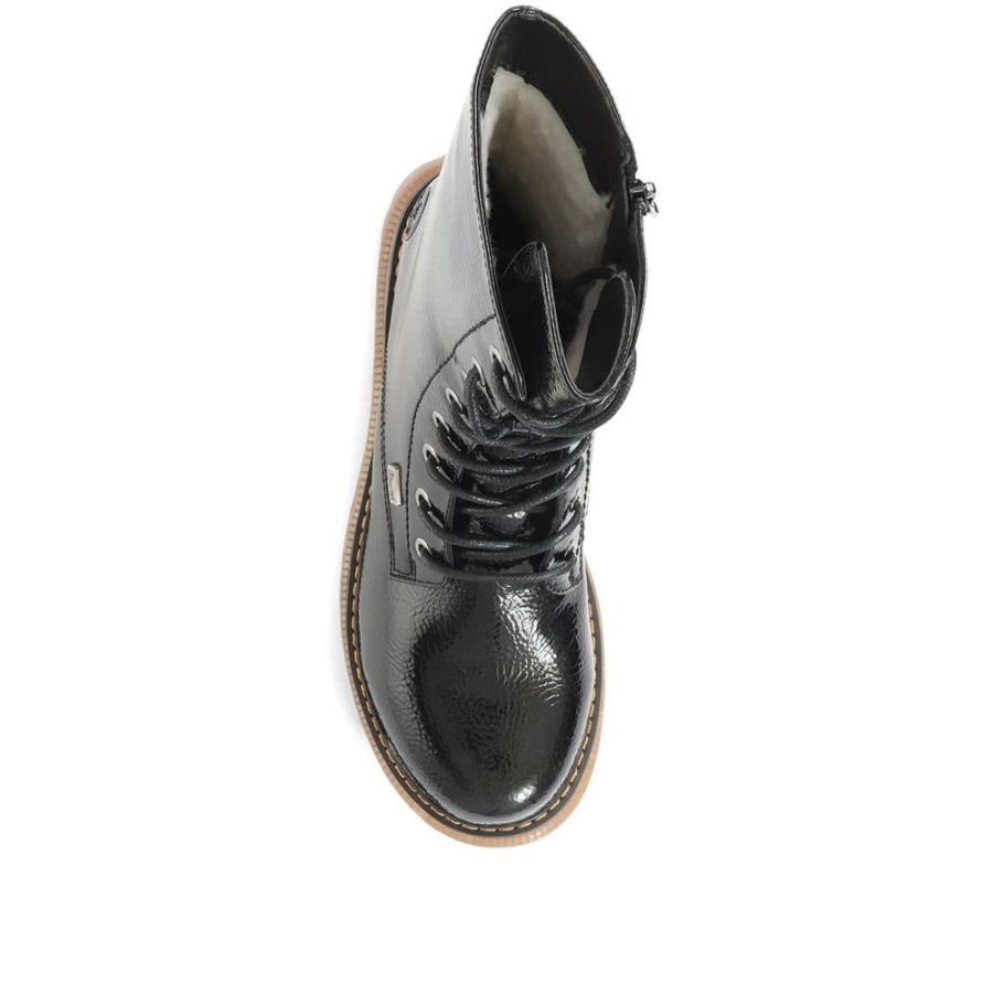 Rieker Suomi Mustat Patentoidut Nauhalliset Vasikkasaappaat